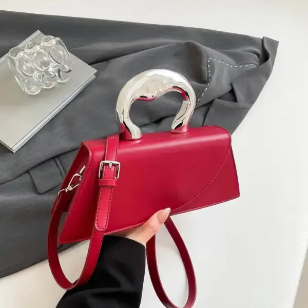 Chic Asymmetric Beige Shoulder Bag With Silver Handle