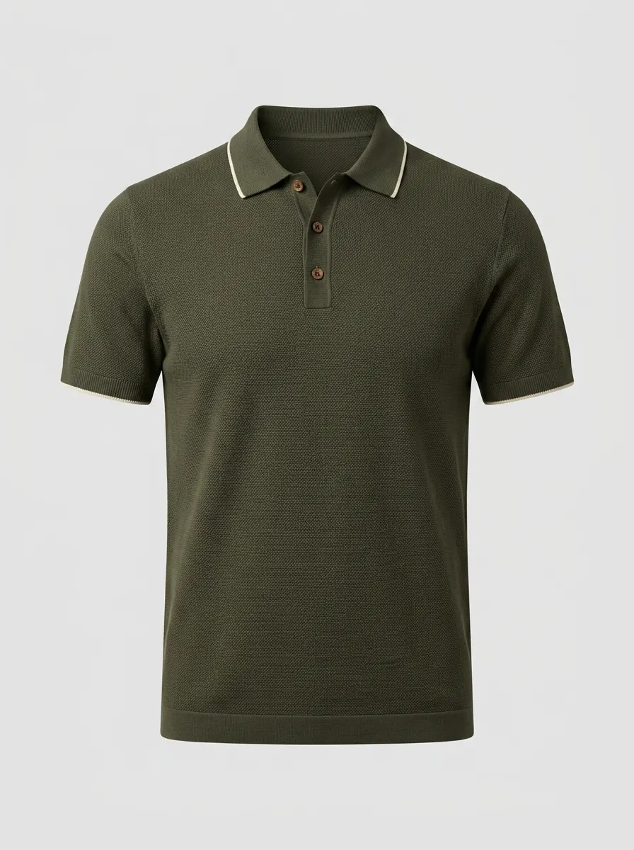Textured Contrast-Trim Men's Polo Shirt