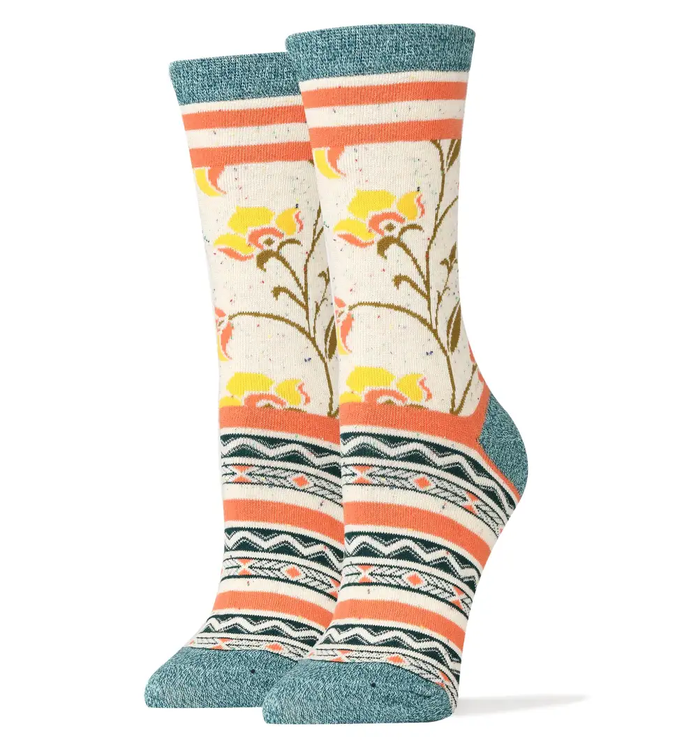 Cotton Blend Floral Motif Crew Socks