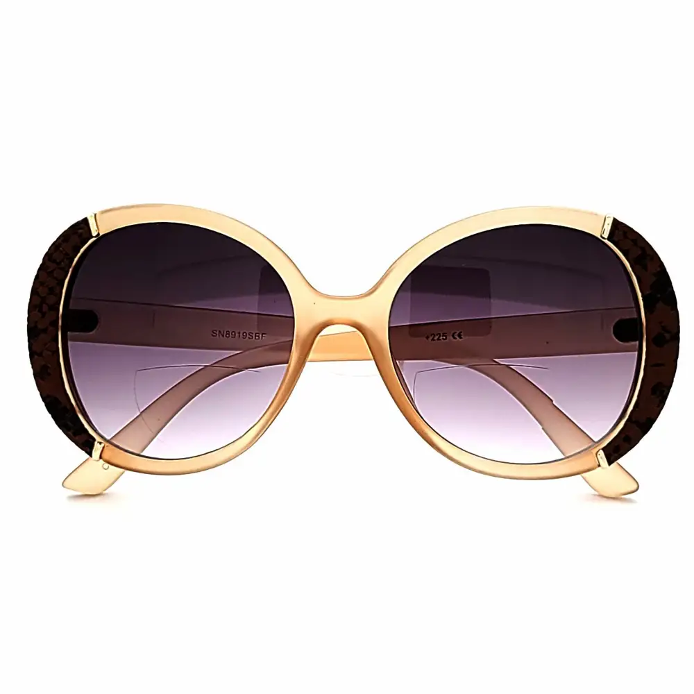 Women's Large Snake Print Round Bifocal Reading Sunglasses