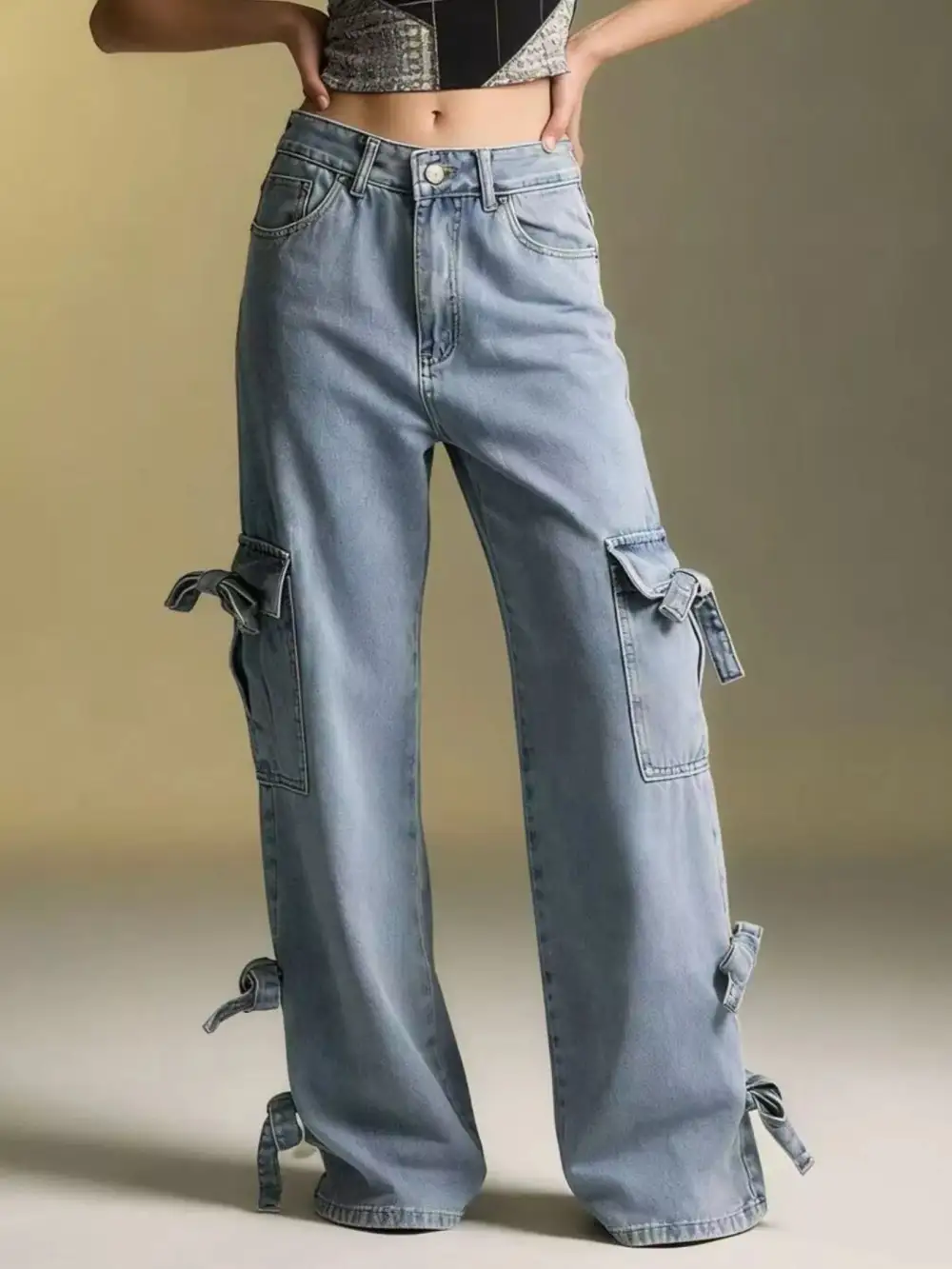 Wide Leg Mom Fit Stretch Jeans
