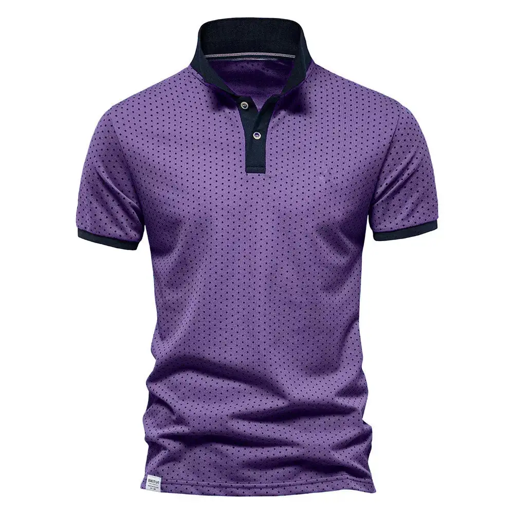 Polka Dot Polo Collar Short Sleeve Polo Shirt