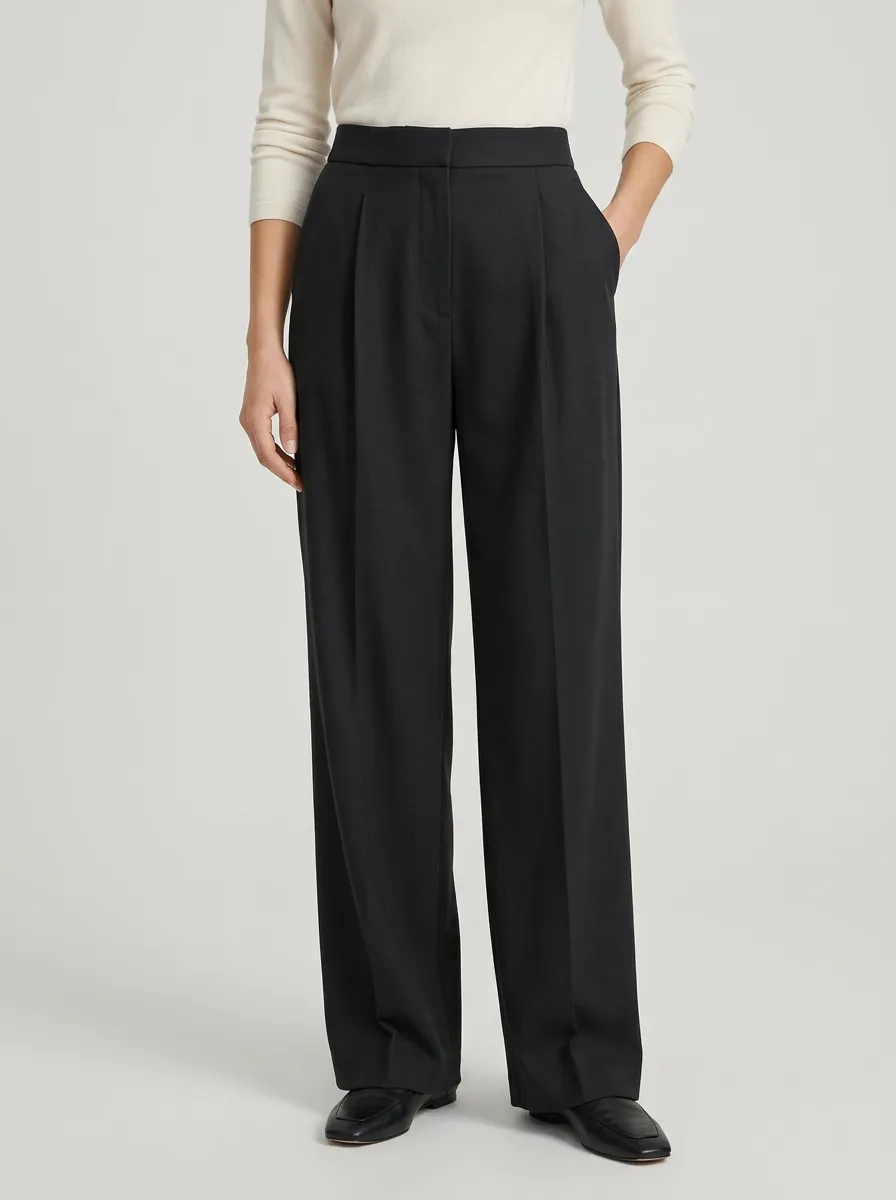 Classic Silhouette Pleated Wide-Leg Trousers