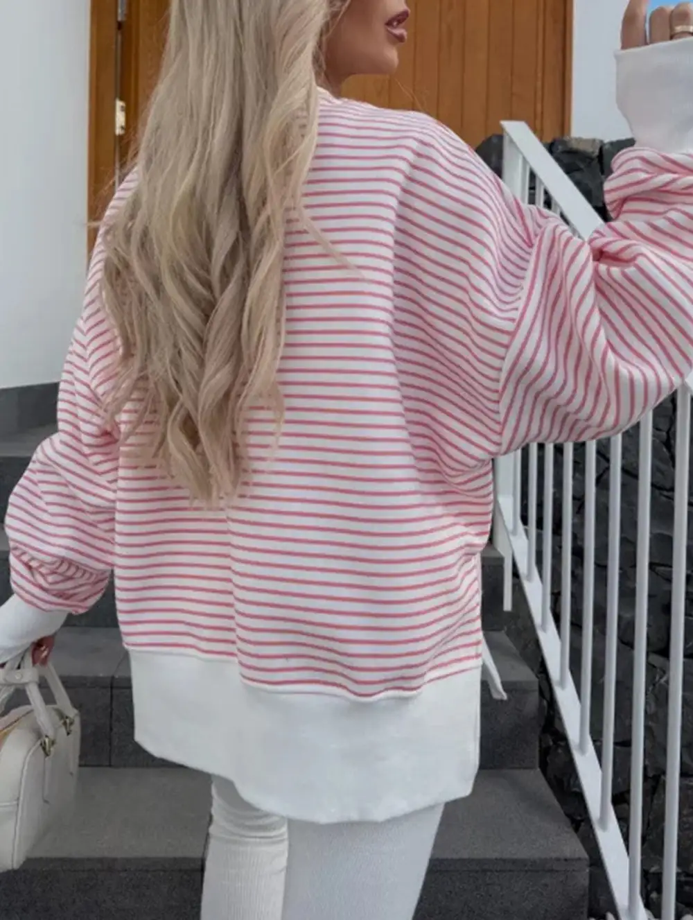 Crew Neck Striped Pullover Sweatshirt