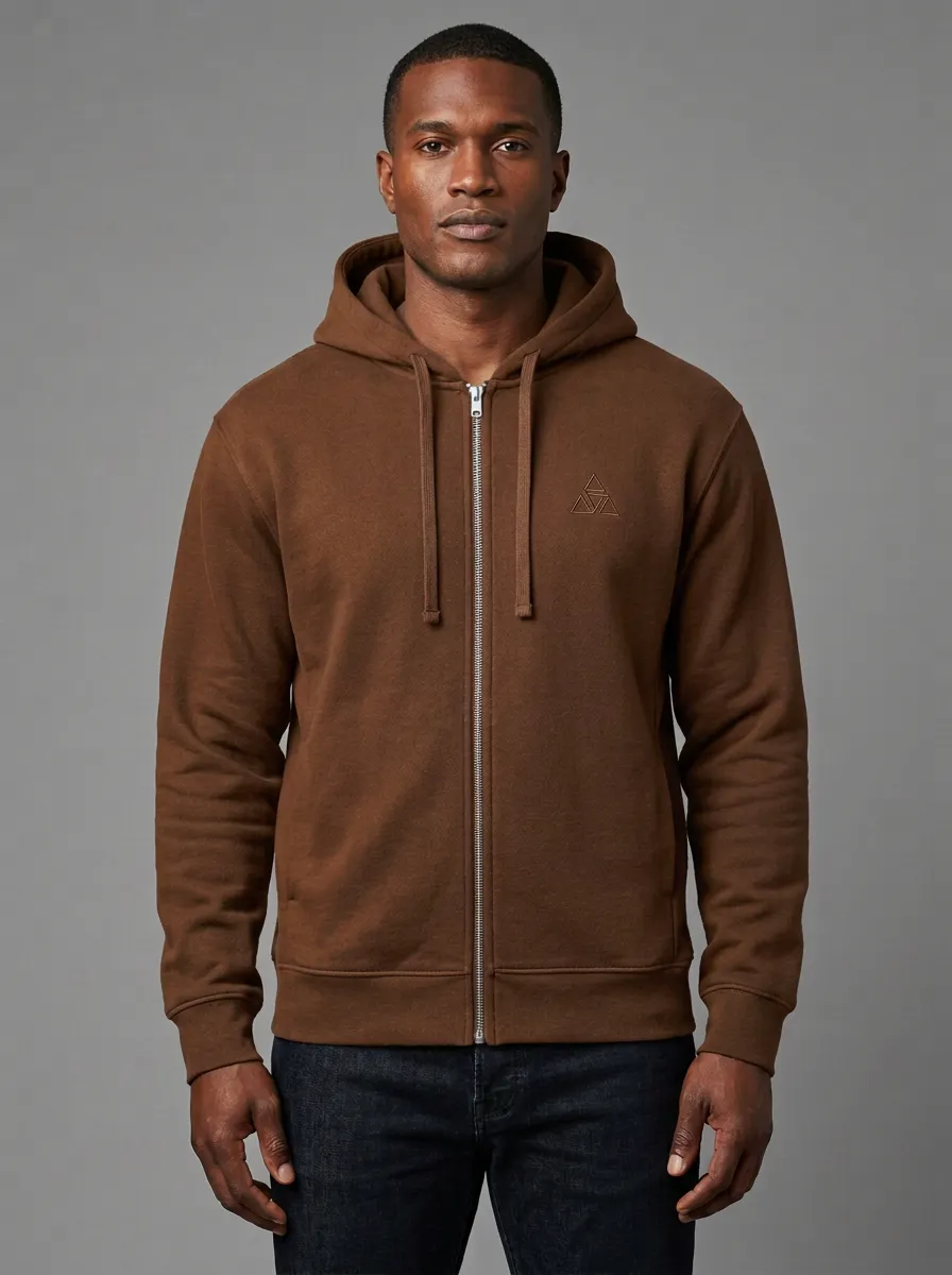 Men's Geometric Triangle Detail Graphic Full-Zip Side-Pocket Hoodie