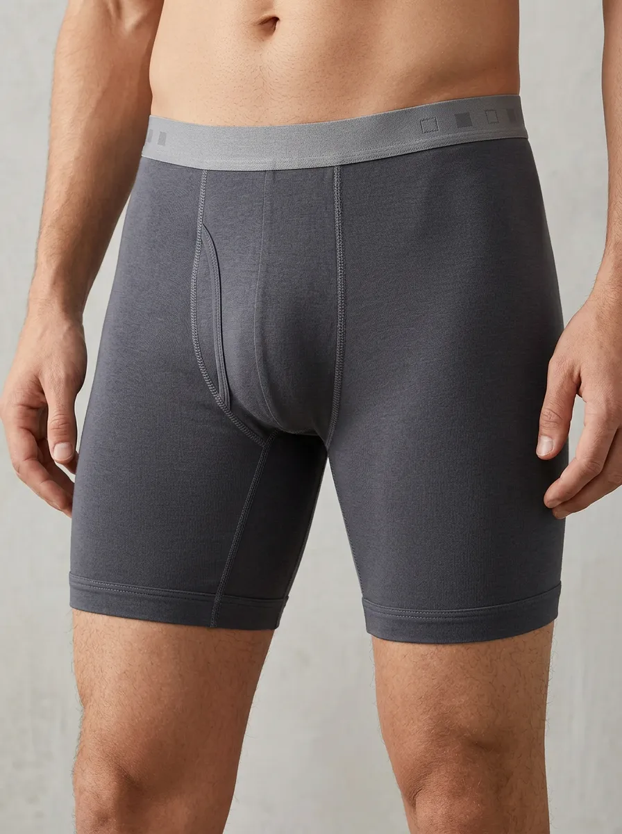 Men's Solid Charcoal Grey Elastic Waistband Boxer Briefs