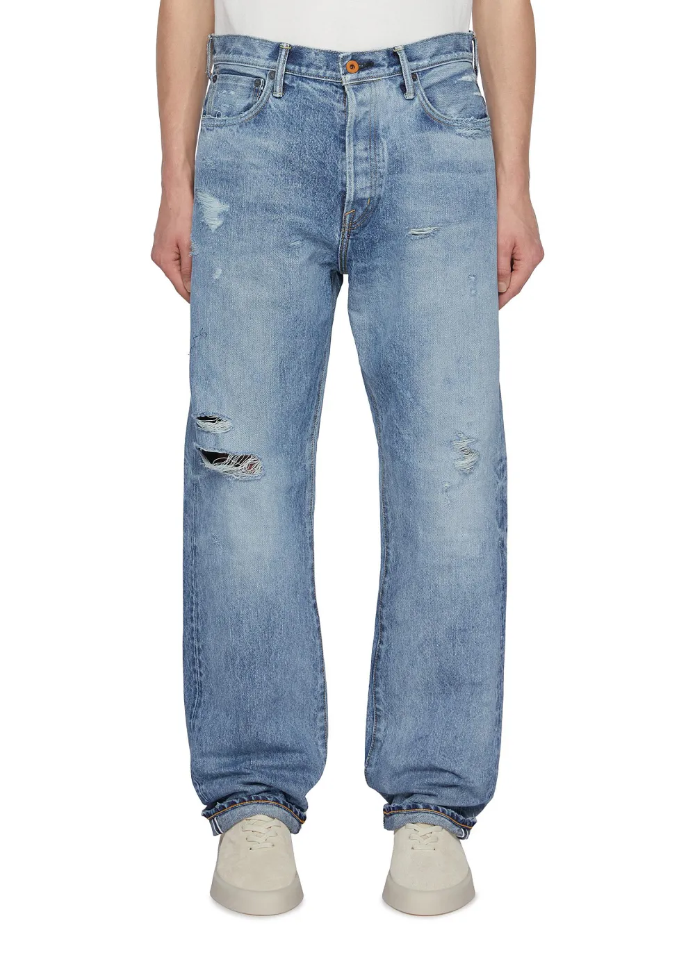 Simple Soft Straight-Cut Light Blue Cottom Jeans