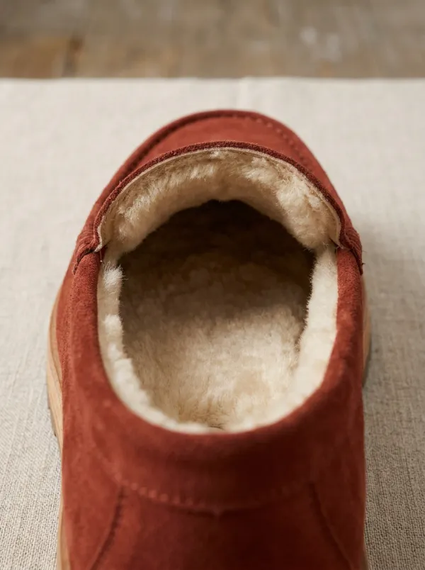 Women's Outdoor Faux Fur Lined Platform Suede Wood Sole Loafers