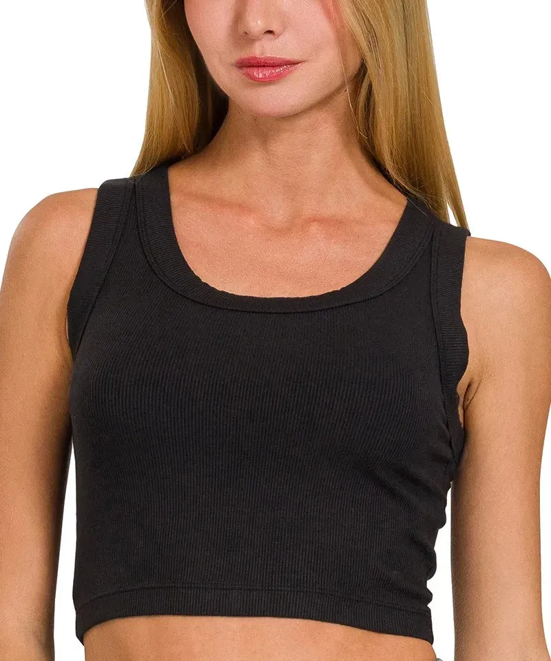 Refined Scoop-Neck Cropped Slim Ribbed Tank Top
