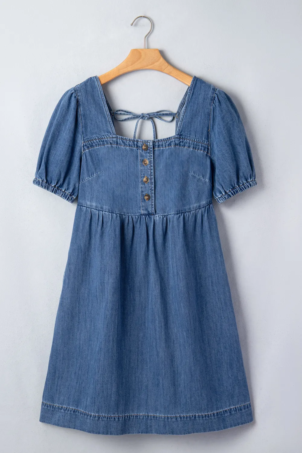 Deep Blue Square Neck Denim Dress