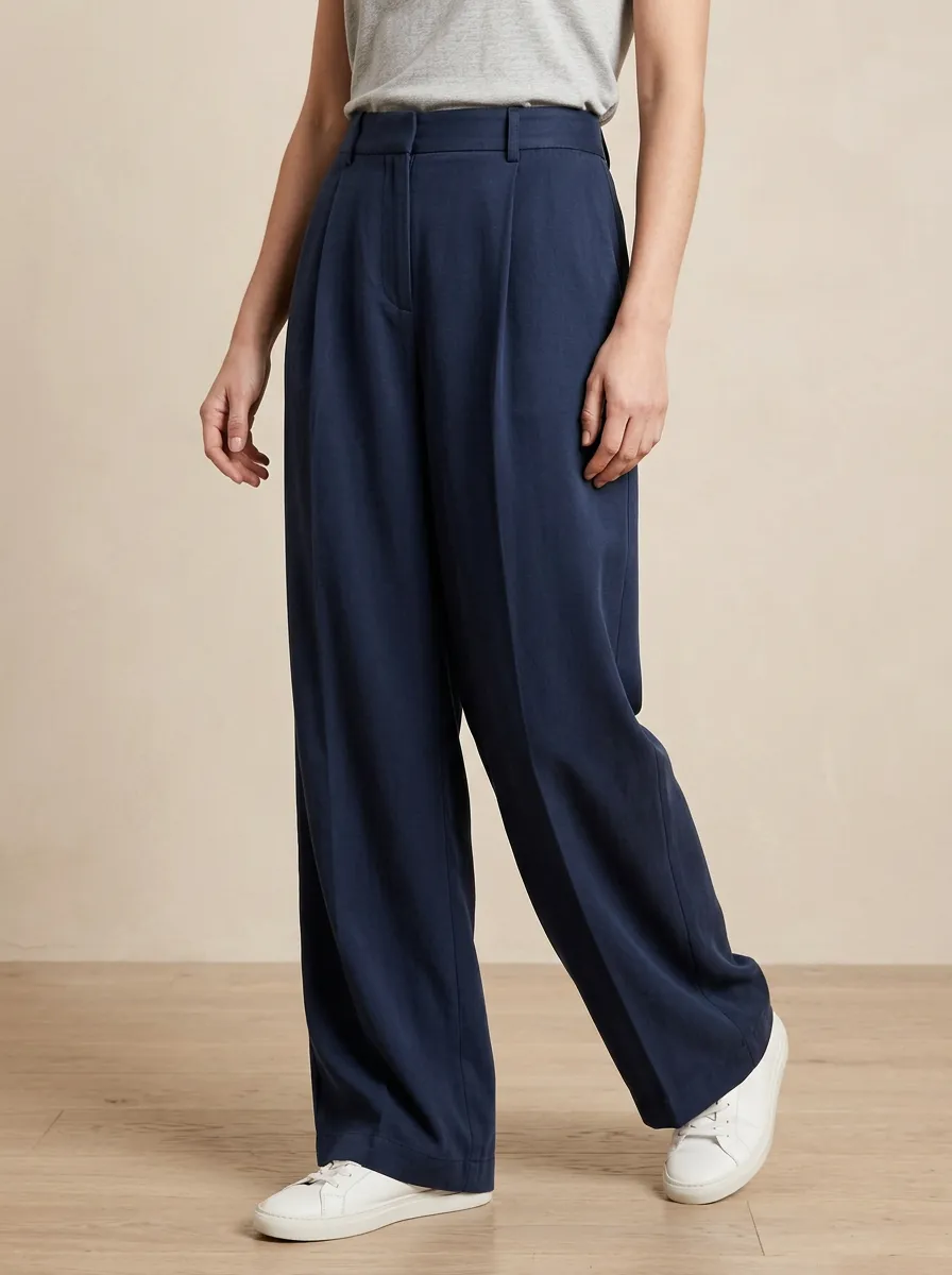 Wide-Leg Pleated Casual Casual Wide Leg Pants