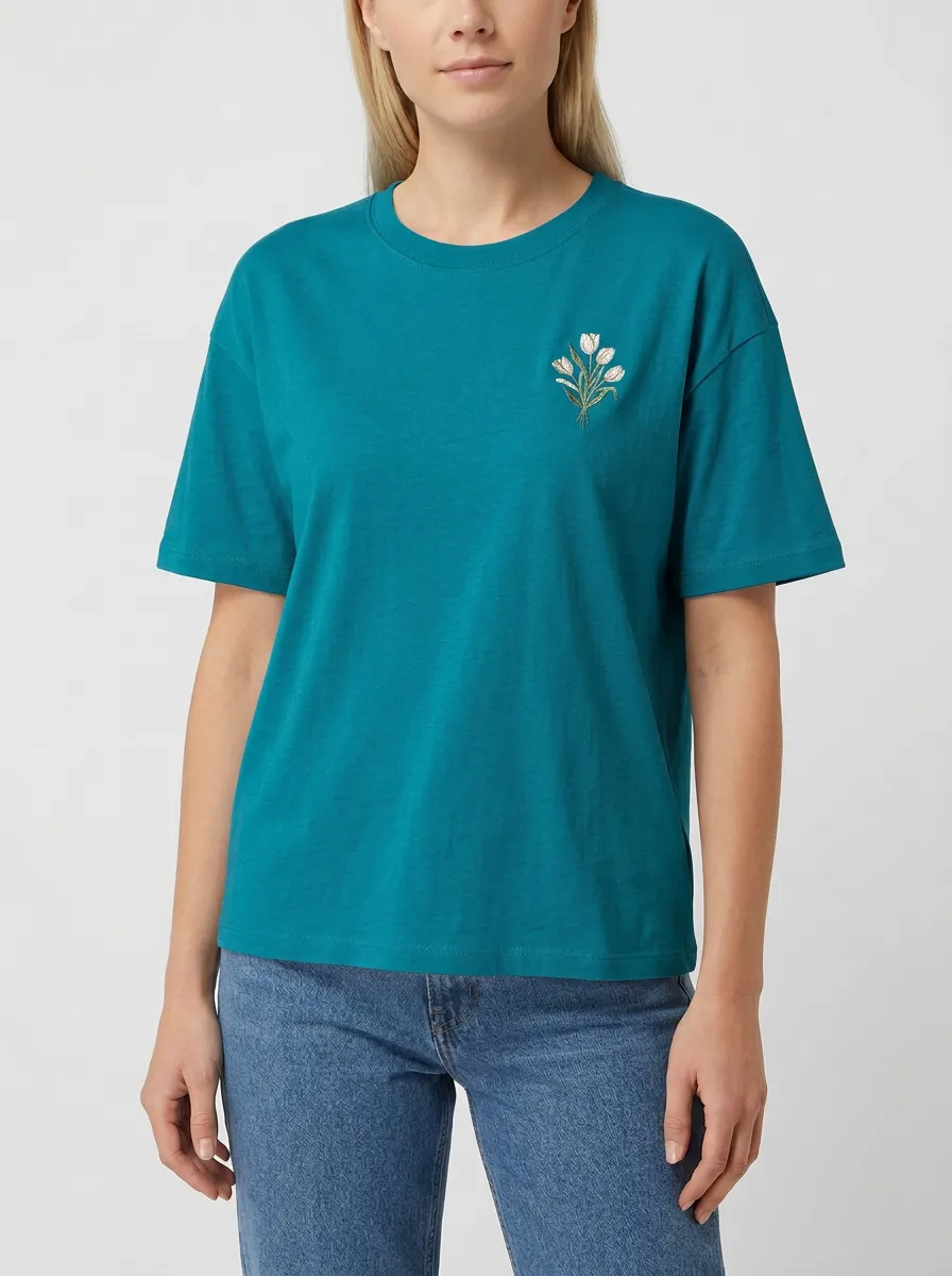Women's Tulip Bouquet Embroidered Crewneck T-Shirt