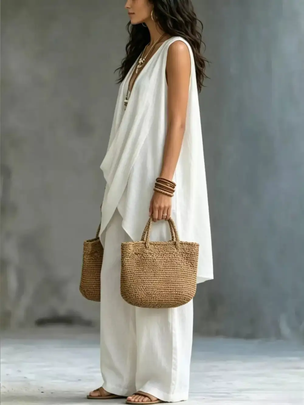 Sleeveless Asymmetrical Top and Wide Leg Pants Set