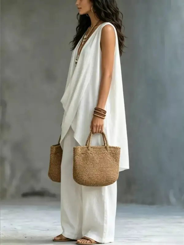 Sleeveless Asymmetrical Top and Wide Leg Pants Set