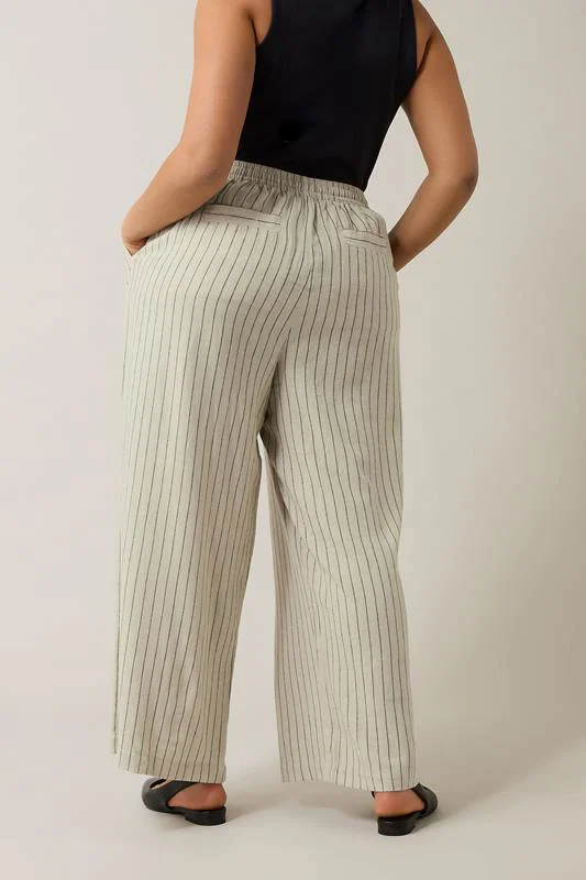 Natural Brown Stripe Print Premium Linen Trousers detail 3