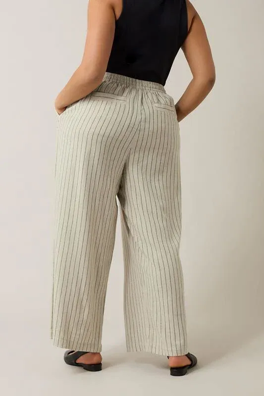 Natural Brown Stripe Print Premium Linen Trousers