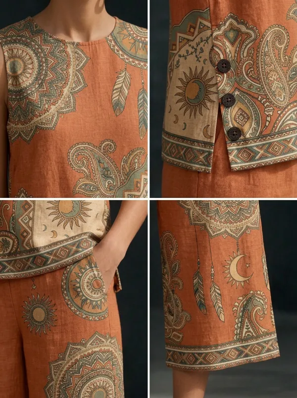 Women's Bohemian Paisley Mandala Printed Sleeveless Set
