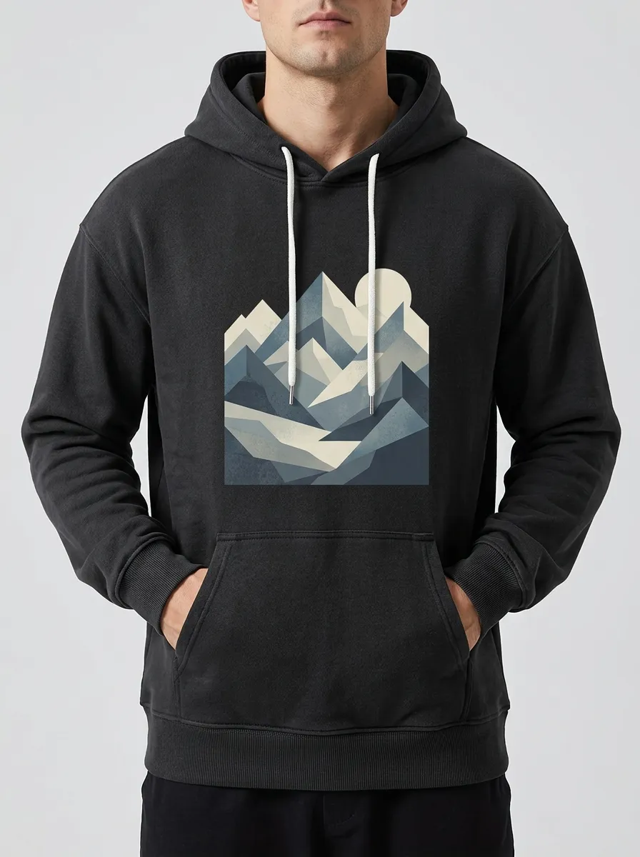 Unisex Nature Lover Geometric Mountain Sun Print Hoodie