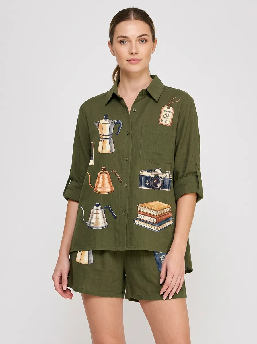 Women's Travel Coffee Camera Book Graphic Shirt Tank Top