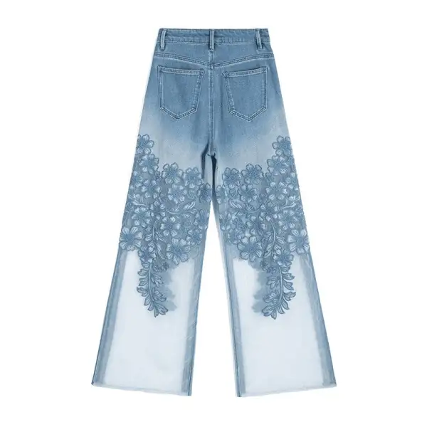 Bootcut Embroidered Patchwork Denim Jeans