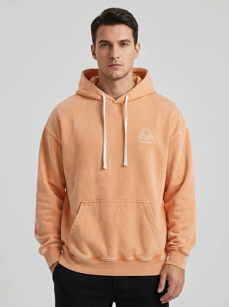 Men's Beach Lover Sunrise Wave Graphic Print Hoodie