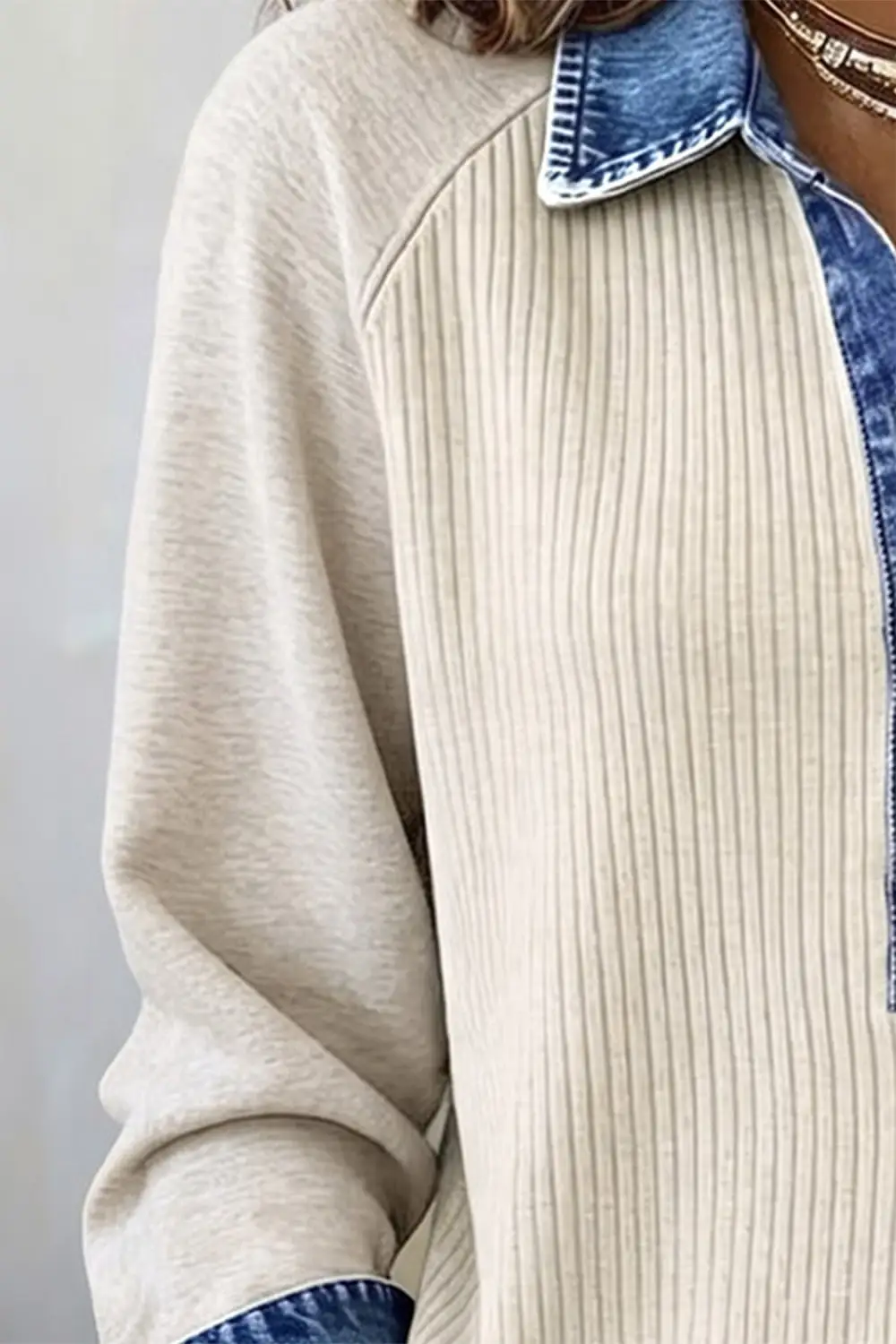Color Block Ribbed Relaxed Long Sleeve Top