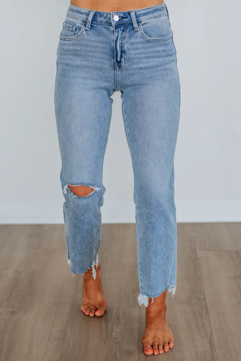 Women's High Rise Straight Leg Minimal Stretch Jeans