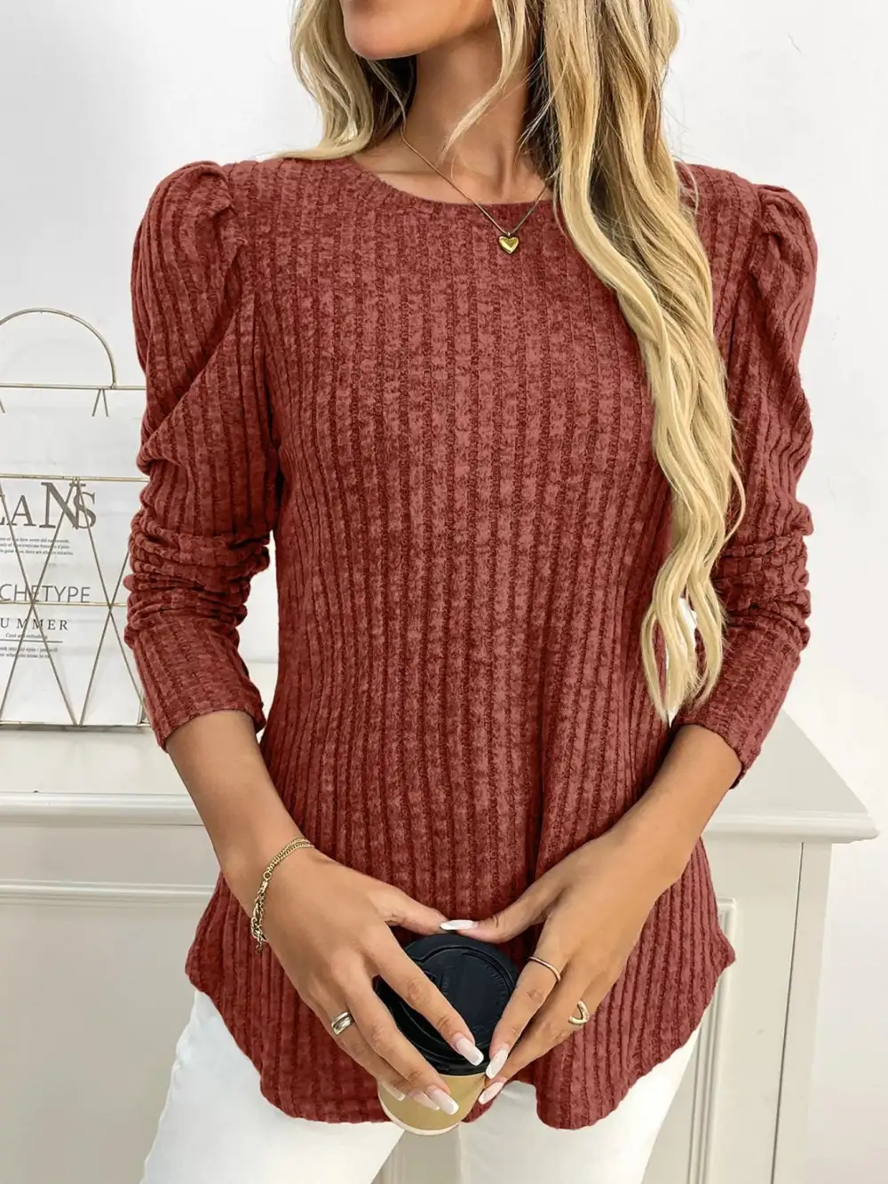 Round Neck Puff Sleeve T-Shirt