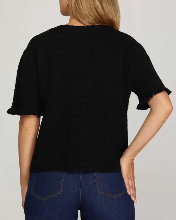 Ruffled Short Sleeve Sweater