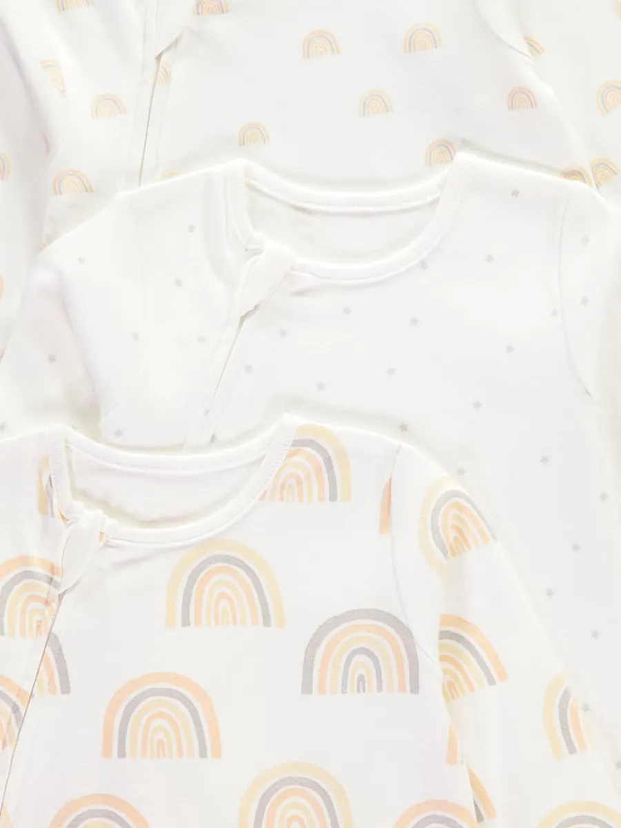 Cream Rainbow Sleepsuits 3 Pack