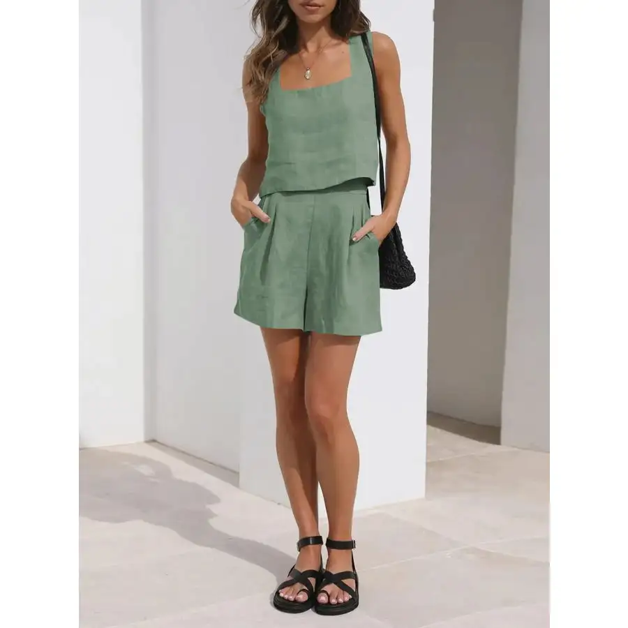 Square Neck Tank and Shorts Set
