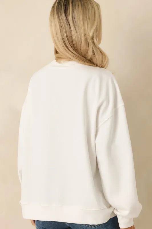 White Embroidered Heart Crewneck Sweatshirt