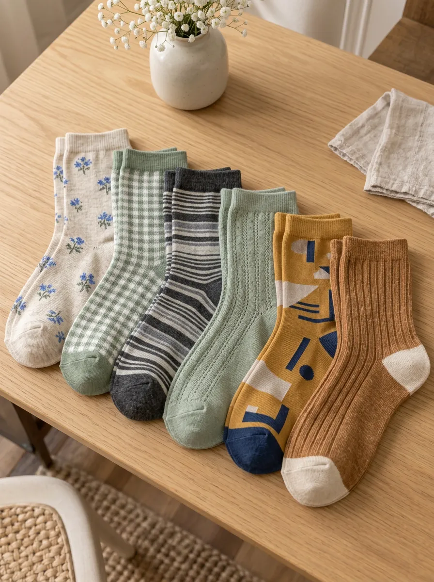 Women's Vintage Floral Gingham Striped Geometric Printed 6-Pack Socks