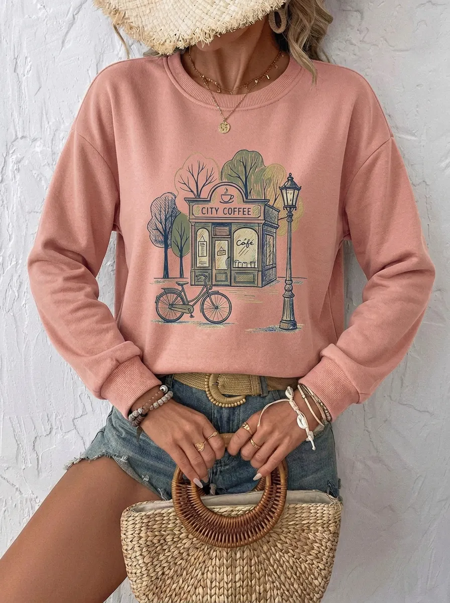 Women's Coffee City Cafe Bicycle Graphic Sweatshirt