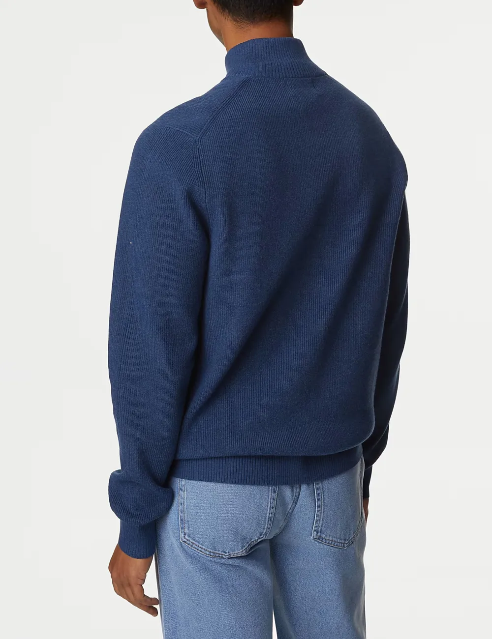 Men's Blue Cotton Blend Funnel Jumper