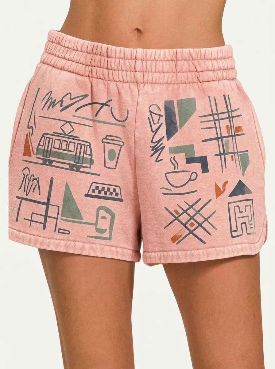 Women's City Life Art Abstract Doodle Graphic Shorts
