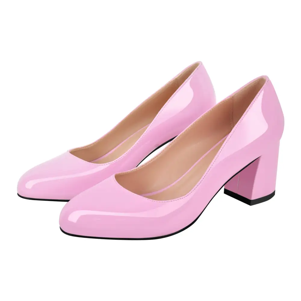 Modern Round Toe Chunky Heel Pumps