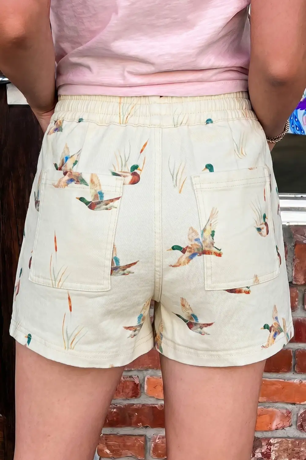 Wild Duck Mallard Printed Drawstring Denim Shorts