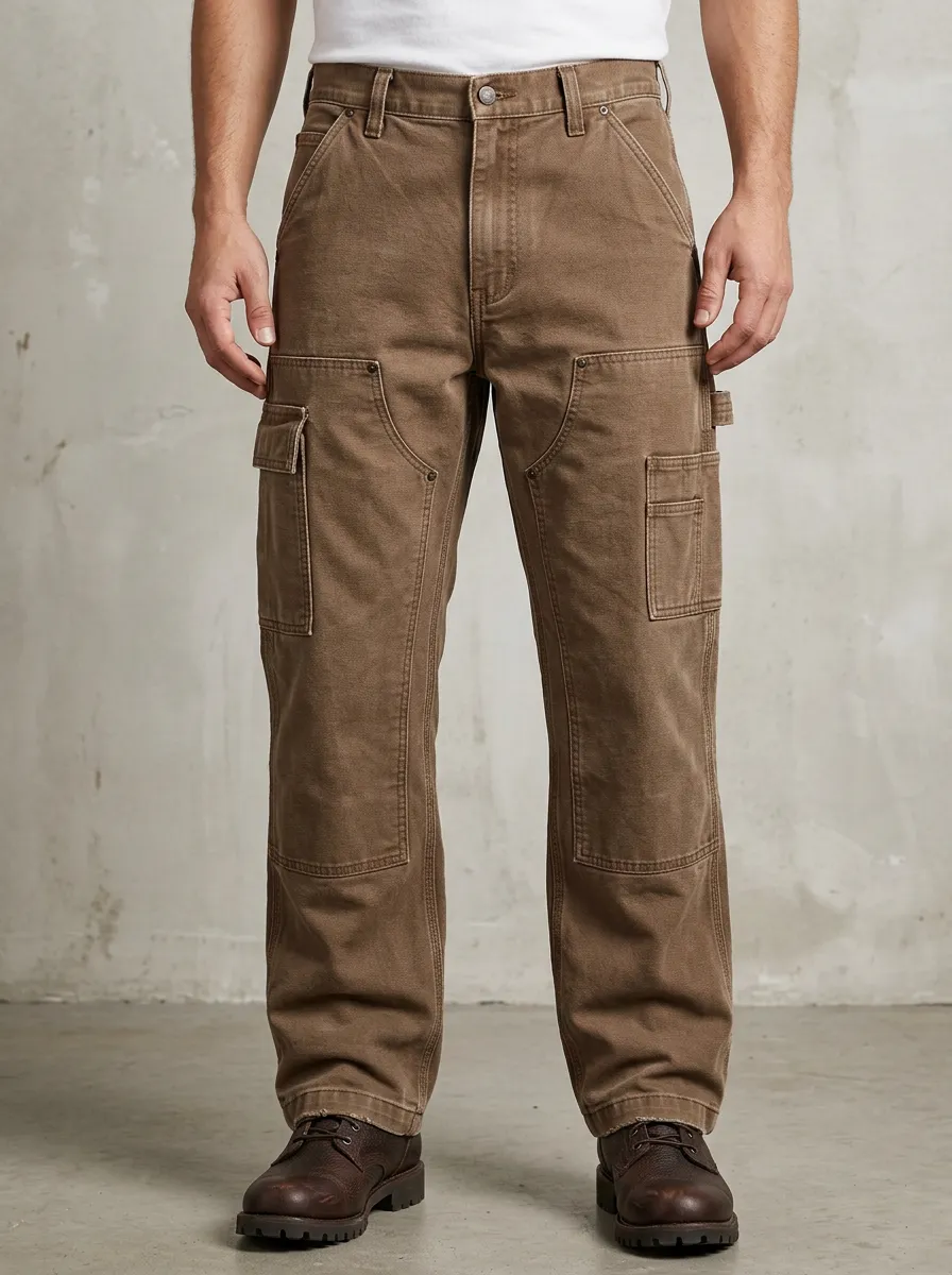Men's Brown Utility Multi-Pocket Canvas Cargo Pants