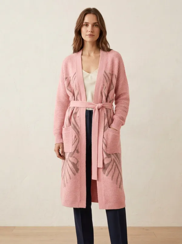 Women's Geometric Belted Knit Cardigan