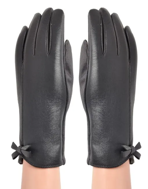 Petite Bow Faux Leather Gloves