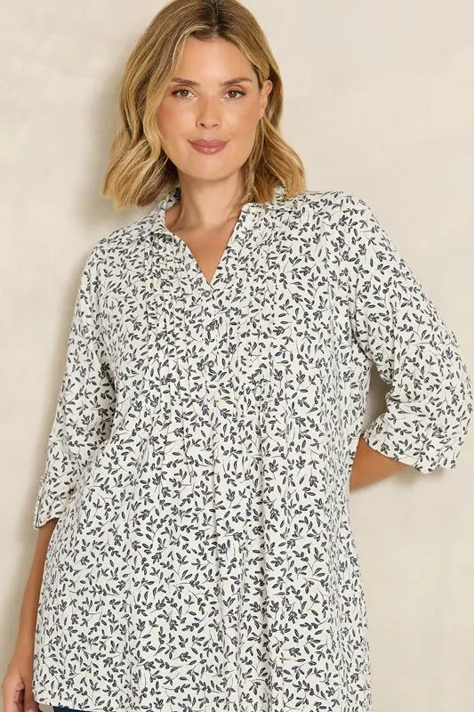 Cream Print Cotton Henley Top