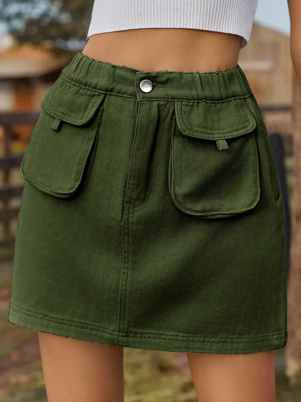 Relaxed Button Front Denim Silhouette Skirt