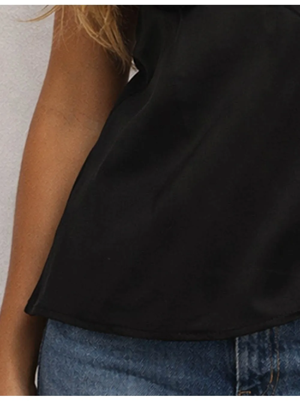 Satin Lace Panel V Neck Sleeveless Top