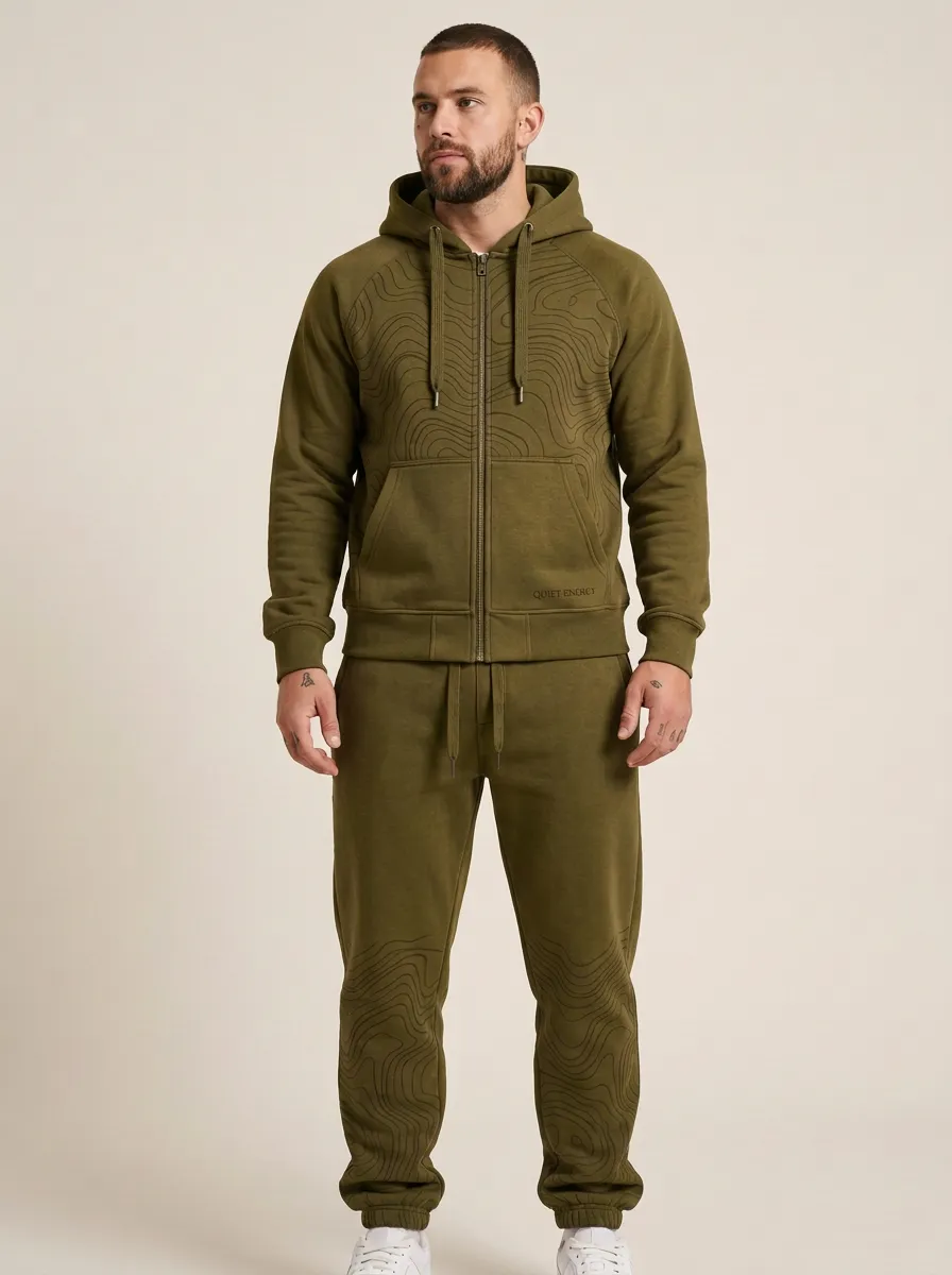 Men's Streamlined Topographic Pattern Print Jogger Set