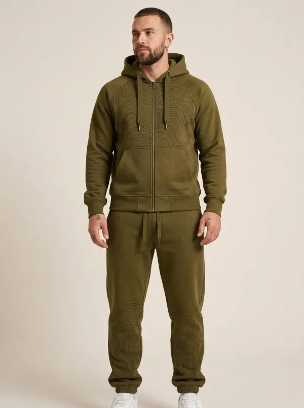 Men's Streamlined Topographic Pattern Print Jogger Set