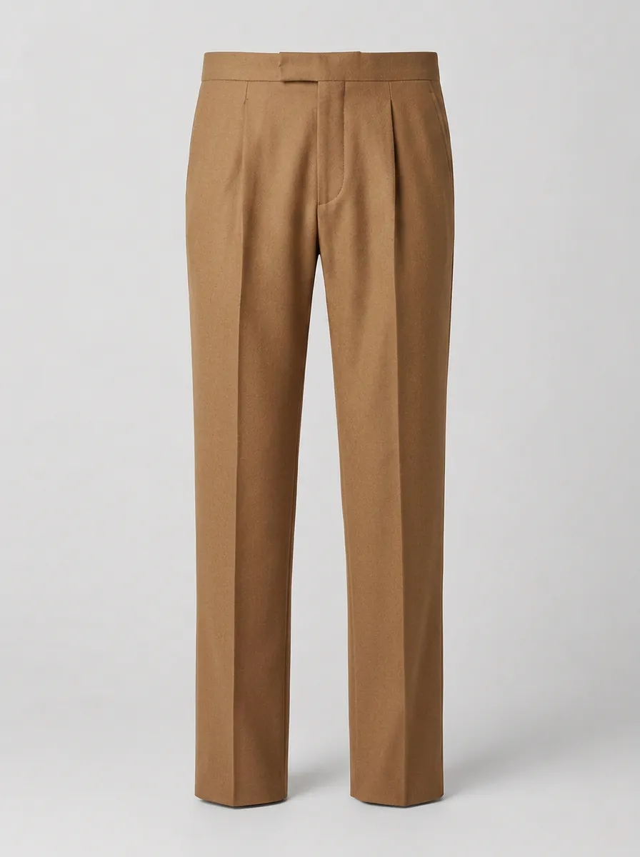 Men's Camel Pleated Formal Tailored Trousers