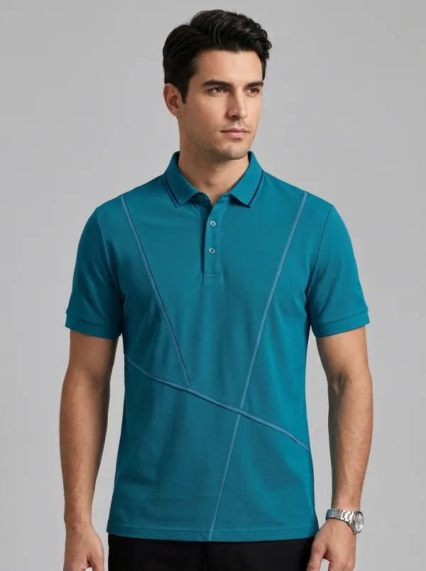 Men's Geometric Panel Khaki Printed Polo Shirt