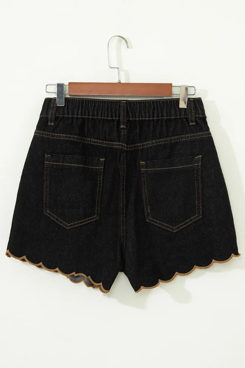 Embroidered High Waist Relaxed Fit Scalloped Denim Shorts