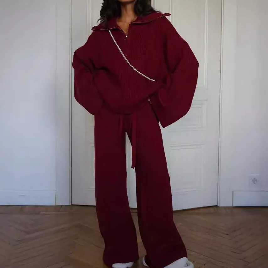 Half Zip Sweater And Straight Leg Pants Set